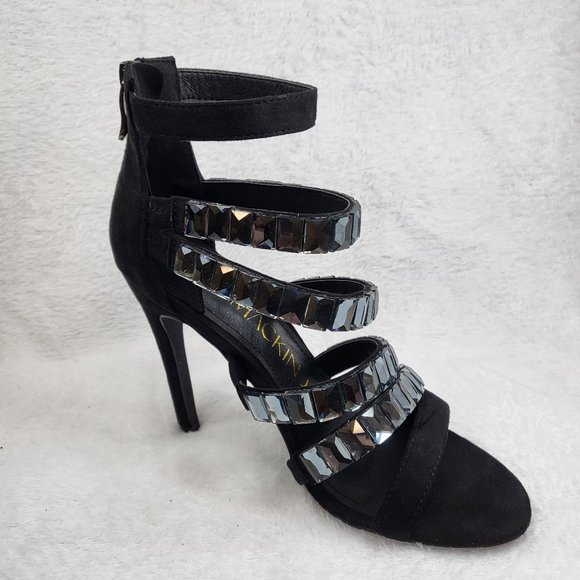 Black Multi Strap 4.5" High Heel Shoes - Picture 3 of 11